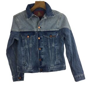Jordache Womens Light Marble Oversized Two-Tone Mixed Denim Jean Jacket Blue XS